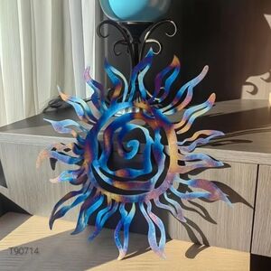 Vibrant rainbow hues Sunburst metal wall art, indoor/outdoor, 15.7"